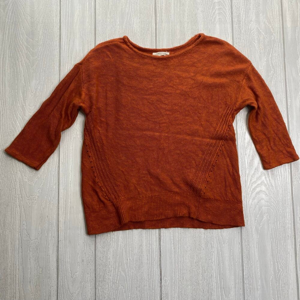 Anthropologie Women's Burnt Orange Mayfield Pullover Linen Blend Knit Sweater XS